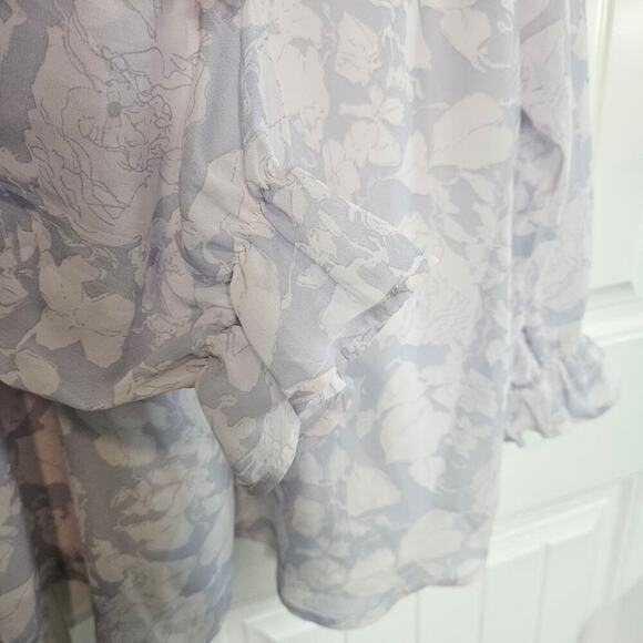 Boho Floral Blouse Women 2X White Button Sheer Balloon Sleeve Peasant Cottage - Picture 4 of 10